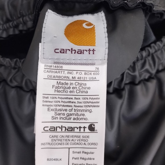 Carhartt Rain Pants Mens S Black Waterproof Snap Hem Elastic Waist Work - Picture 6 of 8